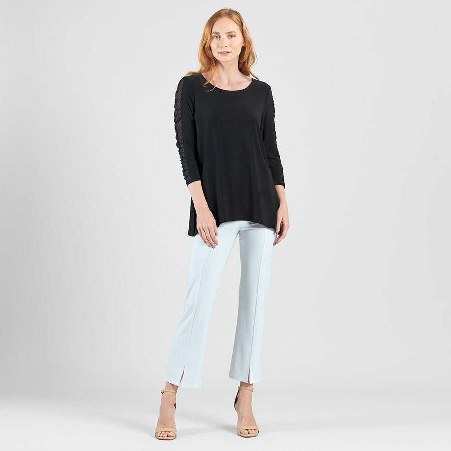 Mesh Sleeve Side Vent Tunic - Black