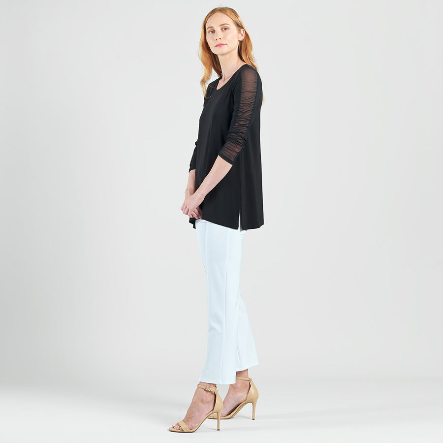 Mesh Sleeve Side Vent Tunic - Black