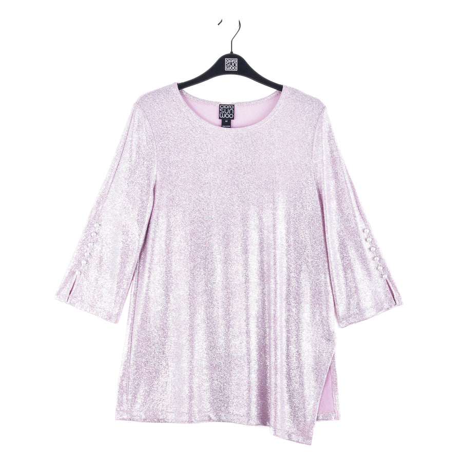 Glitter Foil - Pearl Cuff Asymmetrical Reverse Hi-Low Tunic - Final Sale!