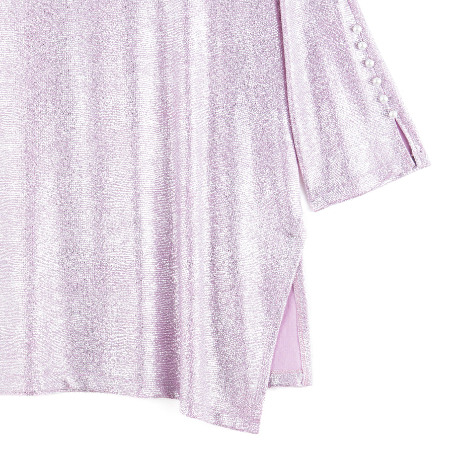 Glitter Foil - Pearl Cuff Asymmetrical Reverse Hi-Low Tunic - Final Sa Clara Sunwoo Glitter Foil - Pearl Cuff Asymmetrical Reverse Hi-Low Tunic - Final Sa Clara Sunwoo