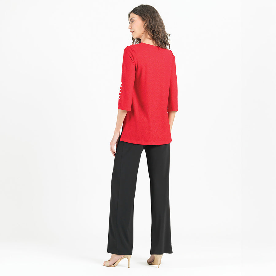 Glimmer Speck - Pearl Cuff Asymmetrical Reverse Hi-Low Tunic - Red - Final Sale!
