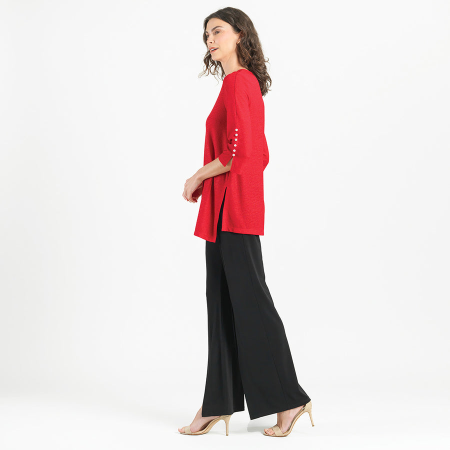 Glimmer Speck - Pearl Cuff Asymmetrical Reverse Hi-Low Tunic - Red - Final Sale!