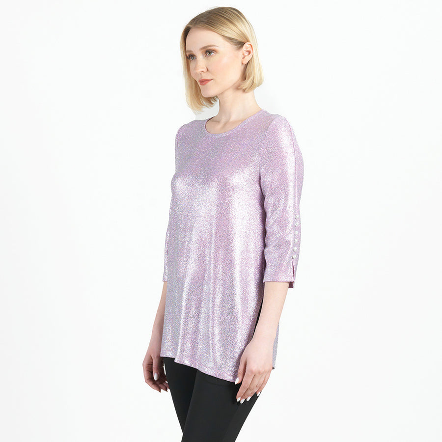 Glitter Foil - Pearl Cuff Asymmetrical Reverse Hi-Low Tunic - Final Sale!