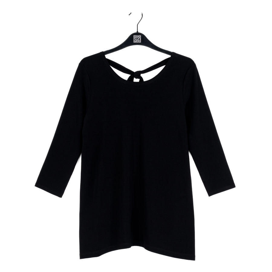 Back Tie Side Vent Tunic - Black