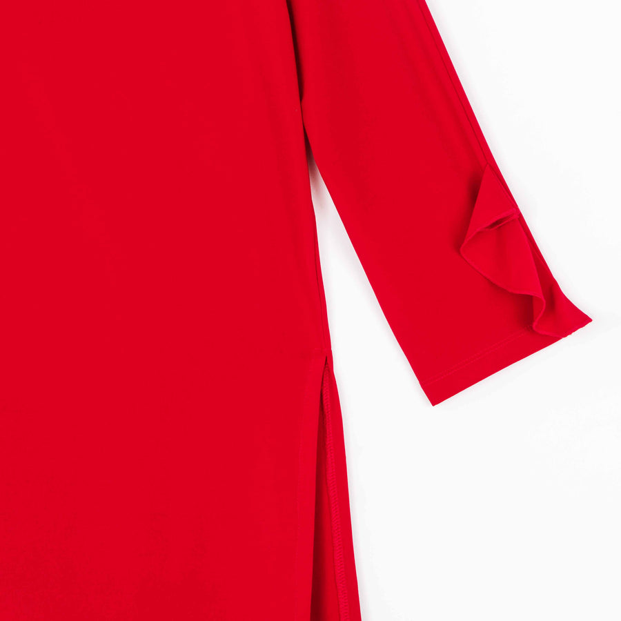 Flutter Cuff Side Vent Tunic - Red