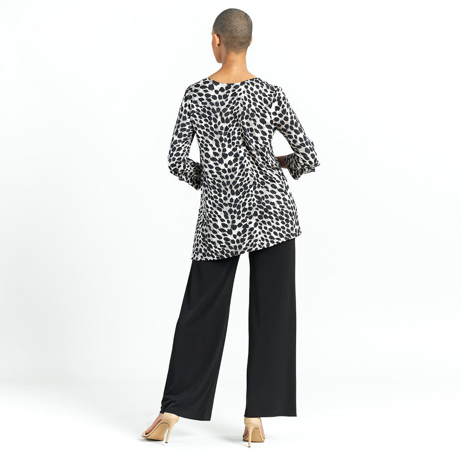 Crushed Silk Knit - Flutter Cuff Side Vent Tunic - Cheetah Spot