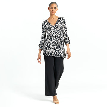 Crushed Silk Knit - Flutter Cuff Side Vent Tunic - Cheetah Spot - Limited Sizes - XS, S, XL