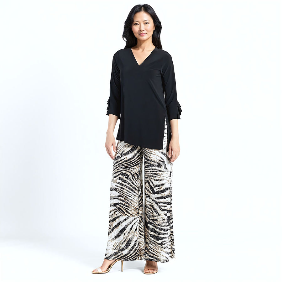 Flutter Cuff Side Vent Tunic - Black - Final Sale!