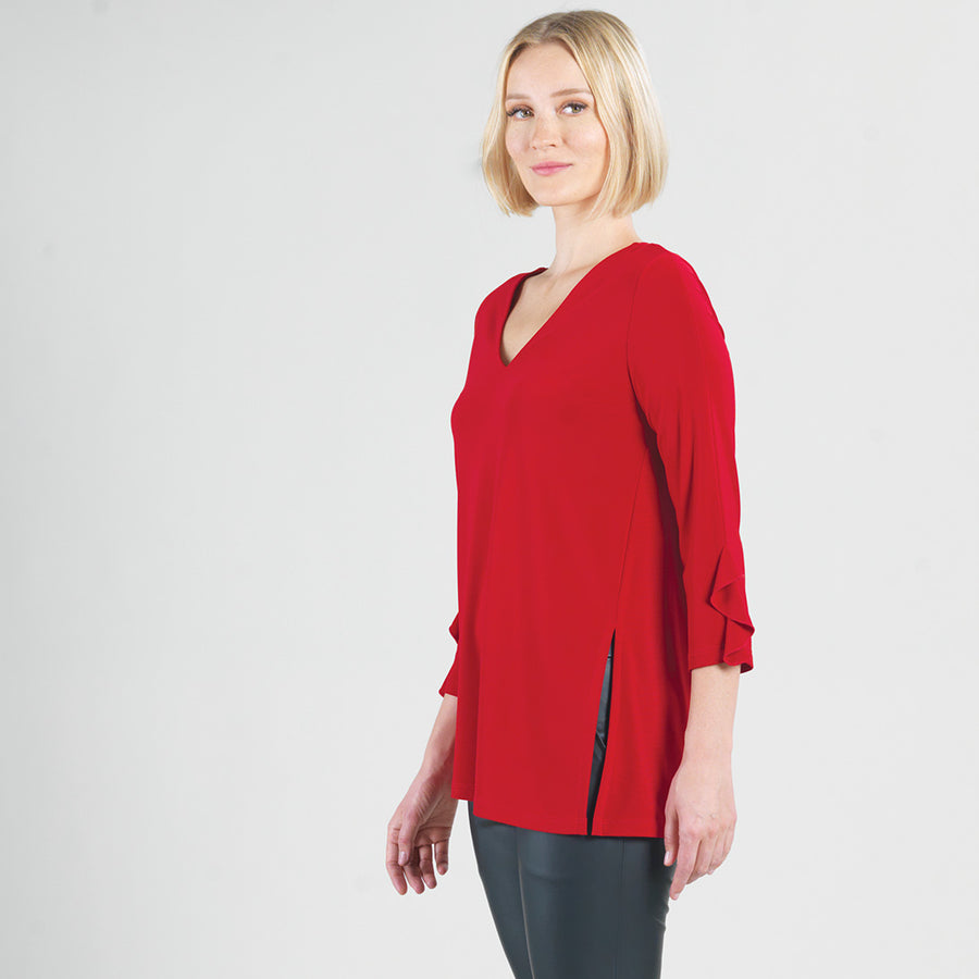 Flutter Cuff Side Vent Tunic - Red