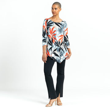 Kerchief Angle Hem Tunic - Leaf Scatter