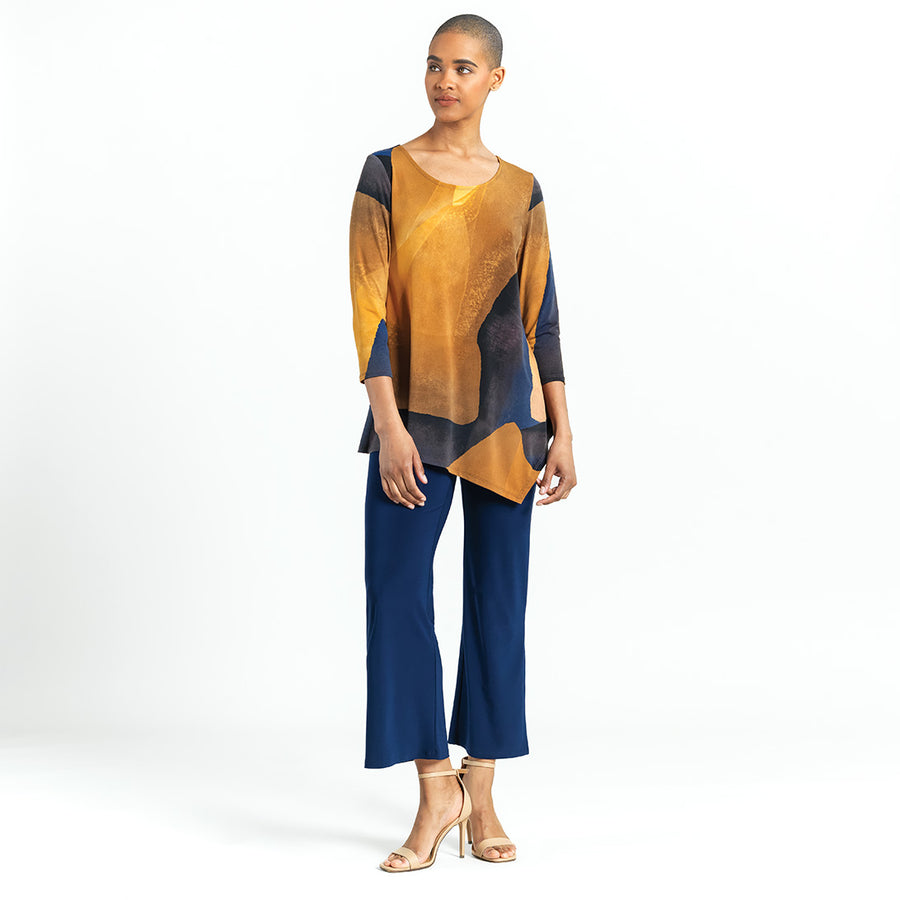 Kerchief Angle Hem Tunic - Tan Watercolor