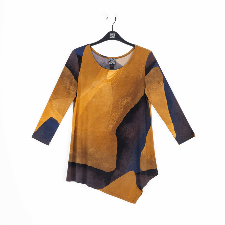 Kerchief Angle Hem Tunic - Tan Watercolor