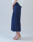 Soft Cotton - Pleated Wide Leg Ankle Pant - Navy - Limited Sizes