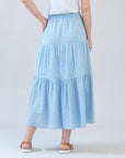 Soft Cotton - Double Tiered Maxi Skirt - Powder Blue - Limited Sizes