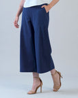 Soft Cotton - Pleated Wide Leg Ankle Pant - Navy - Limited Sizes