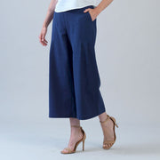 Soft Cotton - Pleated Wide Leg Ankle Pant - Navy - Limited Sizes
