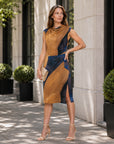 Side Slit Midi Dress - Tan Watercolor - Final Sale