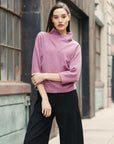Plush Ribbed - Crossover Petal Neck Sweater - Mauve