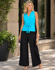 Sleeveless V-Neck Center Front Tie Top - Turquoise - Final Sale
