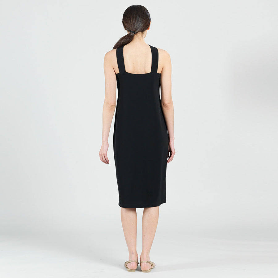 Grecian Halter Midi Sheath Dress - Black