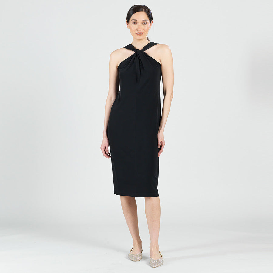 Grecian Halter Midi Sheath Dress - Black - Final Sale!