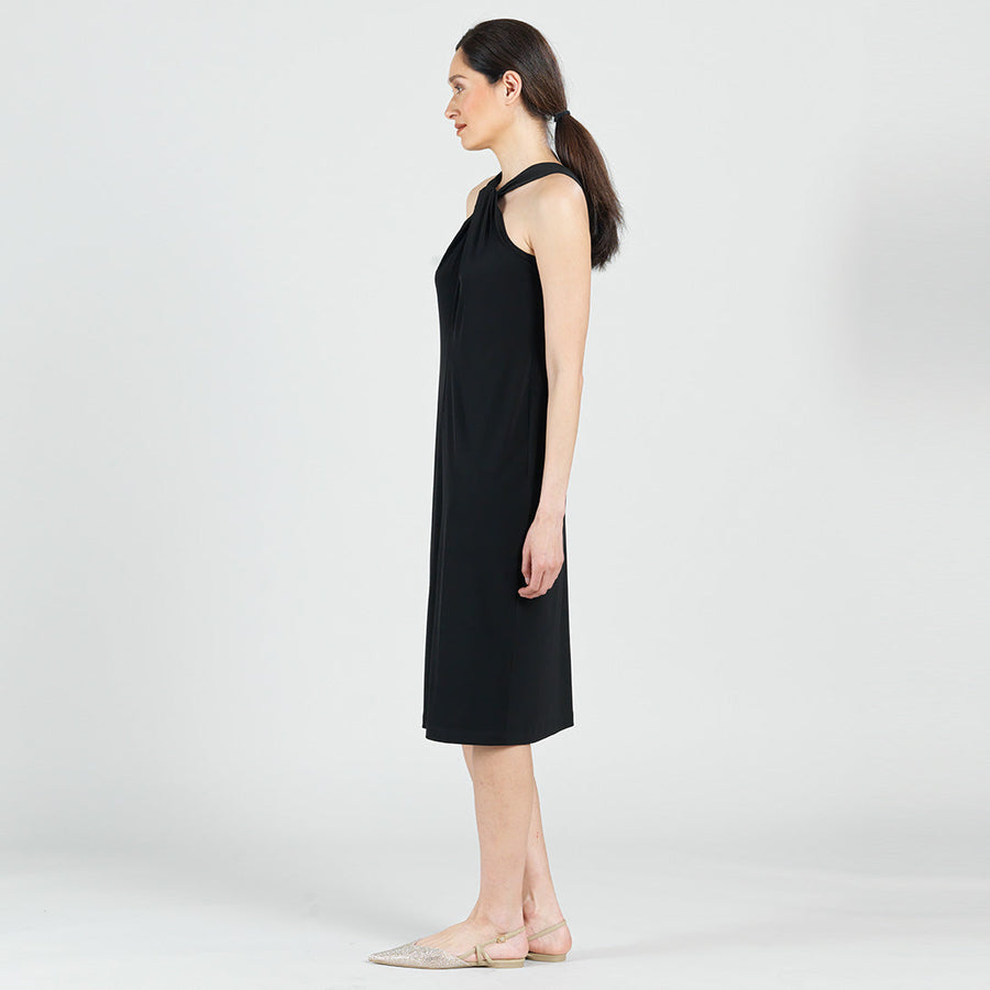 Grecian Halter Midi Sheath Dress - Black - Final Sale!