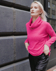Twill Knit - Tipped Hem Sweater Top - Hot Pink - Final Sale! - Clara Sunwoo