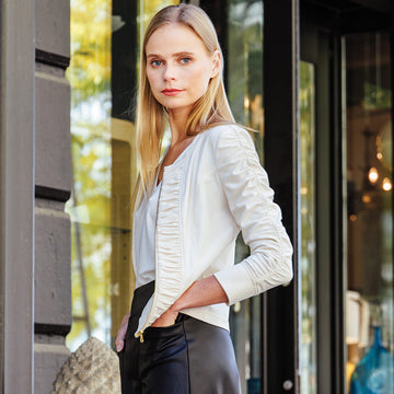 Liquid Leather™ Ruched Detail Jacket - Ivory