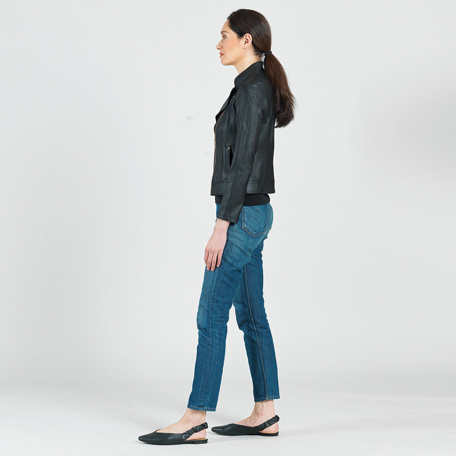 Clara Sunwoo Liquid Leather Ruched Zip Jacket 3/4 Sleeves - Ivory – The  Good Life Boutique