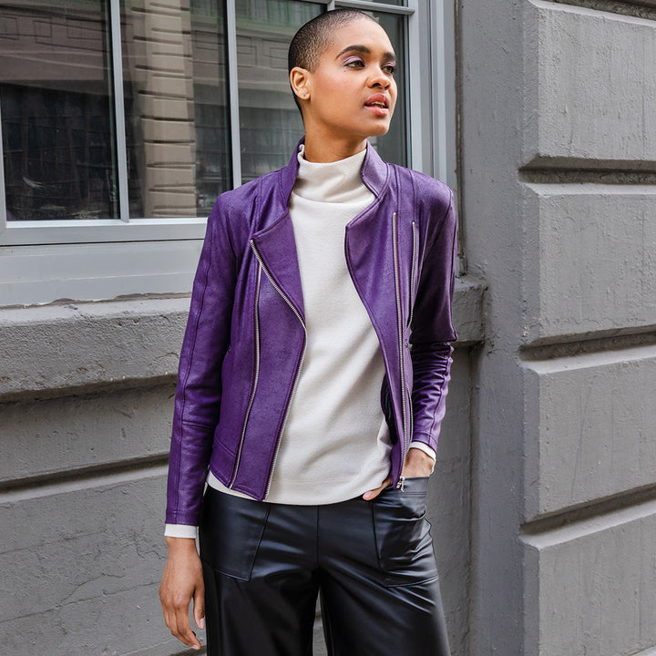 Liquid Leather™ Double Zip Pocket Jacket - Eggplant - Final Sale