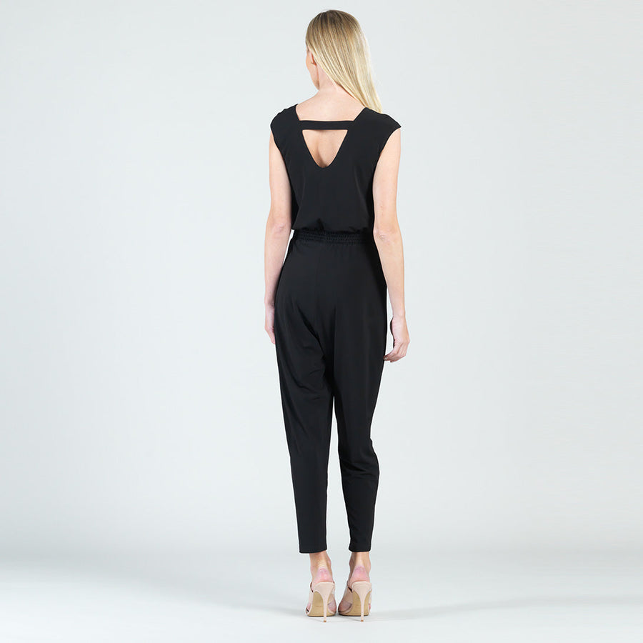 Back Cut Out Jogger Pocket Jumpsuit - Black