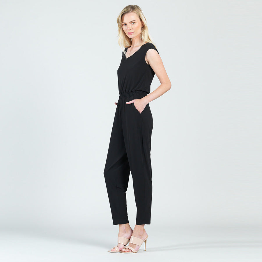 Back Cut Out Jogger Pocket Jumpsuit - Black