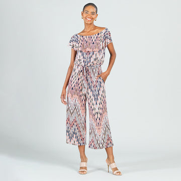 Ruffle Off Shoulder Pocket Jumpsuit - Boho Weave - Final Sale!