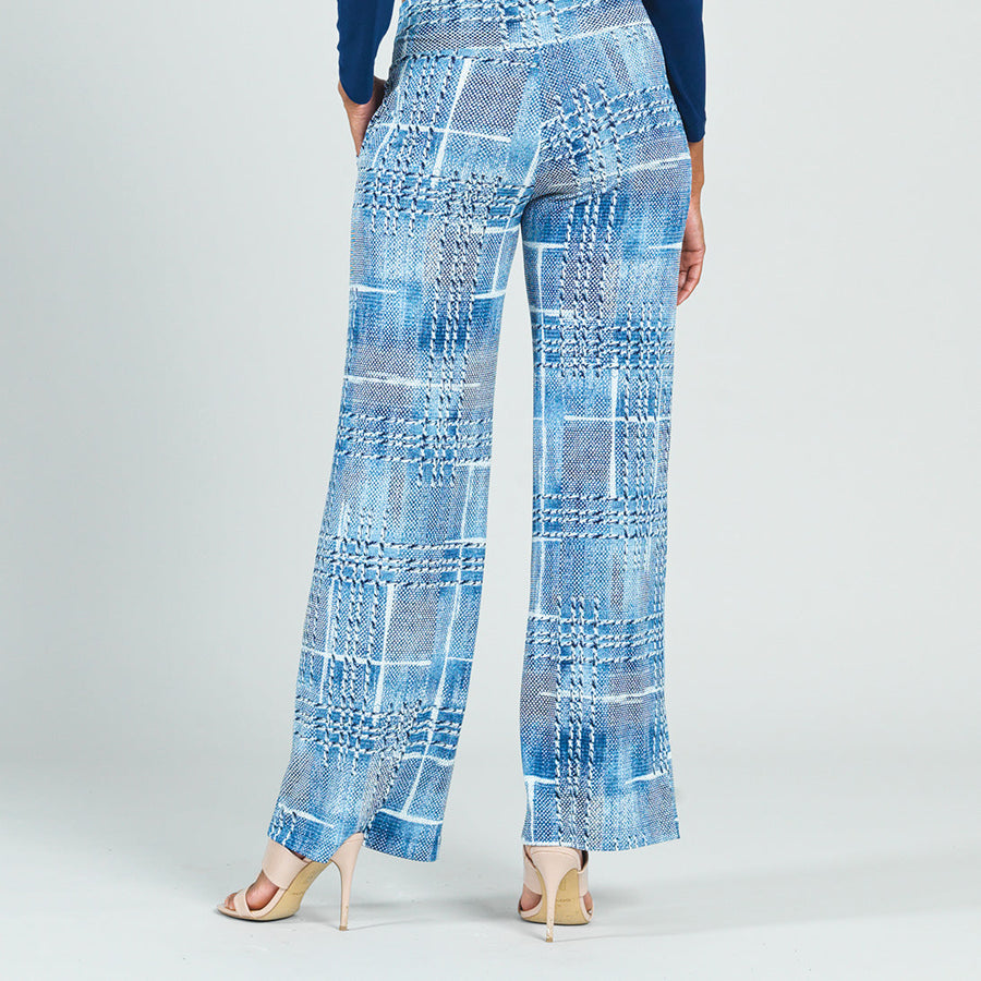 Textured Wide Leg Pocket Pant - Denim Plaid - Final Sale!