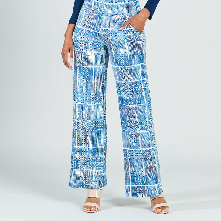 Textured Wide Leg Pocket Pant - Denim Plaid - Final Sale!