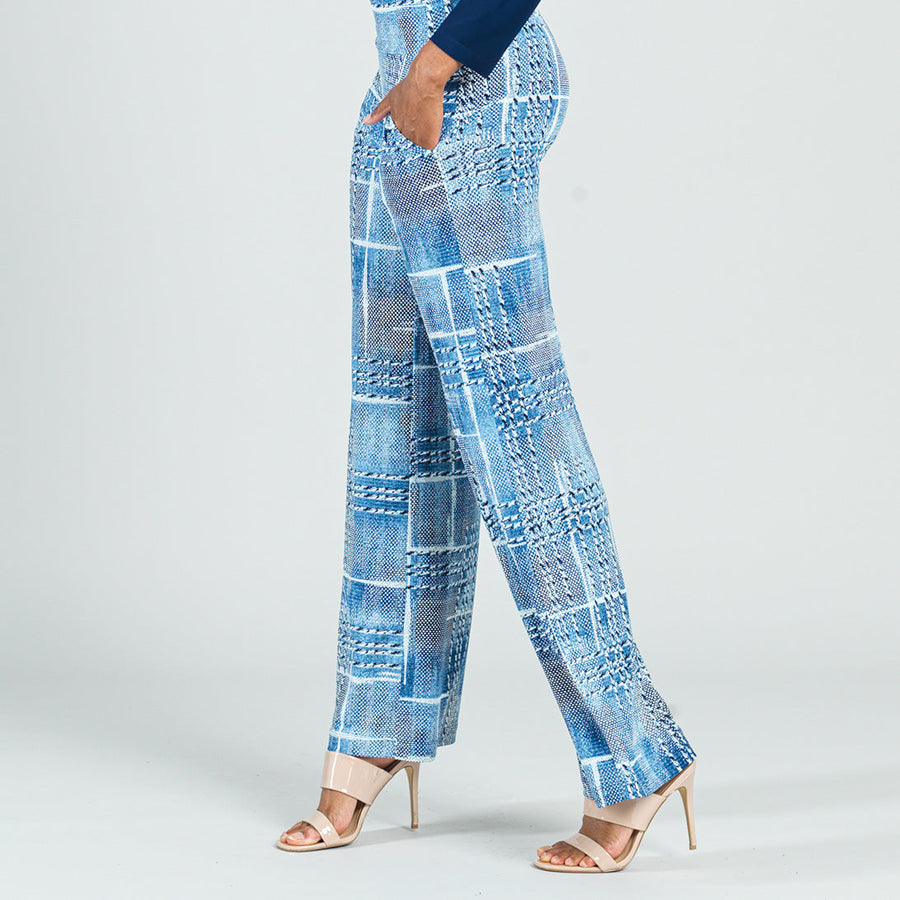 Textured Wide Leg Pocket Pant - Denim Plaid - Final Sale!