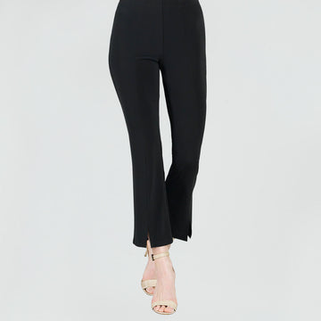 Center Seam Front Slit Ankle Pant - Black