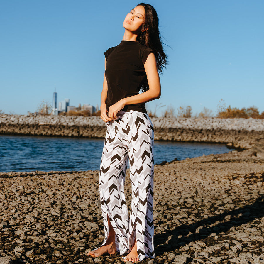 Kick Front High Slit Pant Chevron Stripe Final Sale