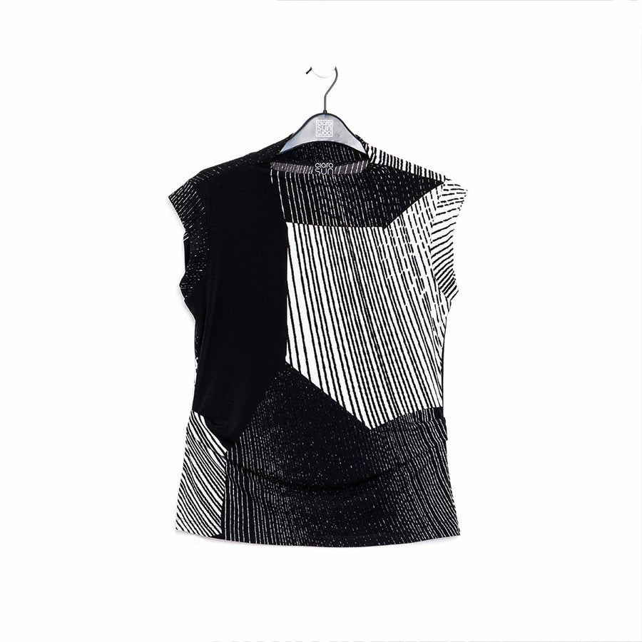 Side Ruched Cap Sleeve Top - Geo Patch - Final Sale!