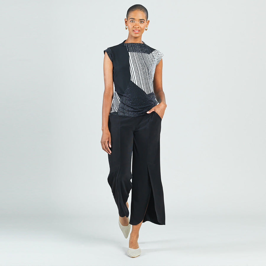 Side Ruched Cap Sleeve Top - Geo Patch - Final Sale!