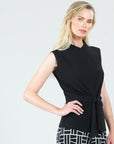 Sleeveless Center Front Tie Top - Black