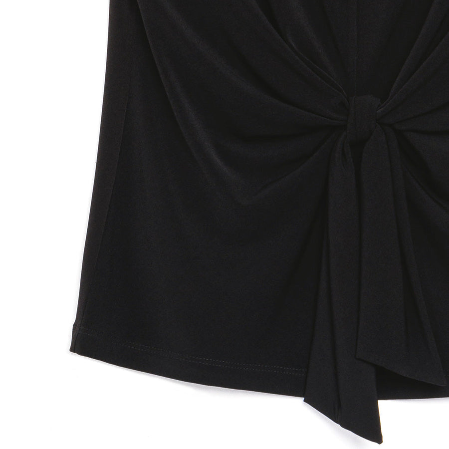 Sleeveless Center Front Tie Top - Black