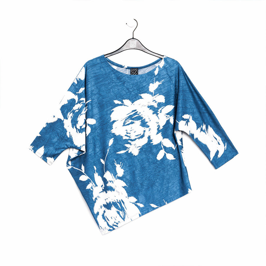 Crush Silk Knit - Half & Half Sleeve Top - Dreamy Floral-Blue - Final Sale!