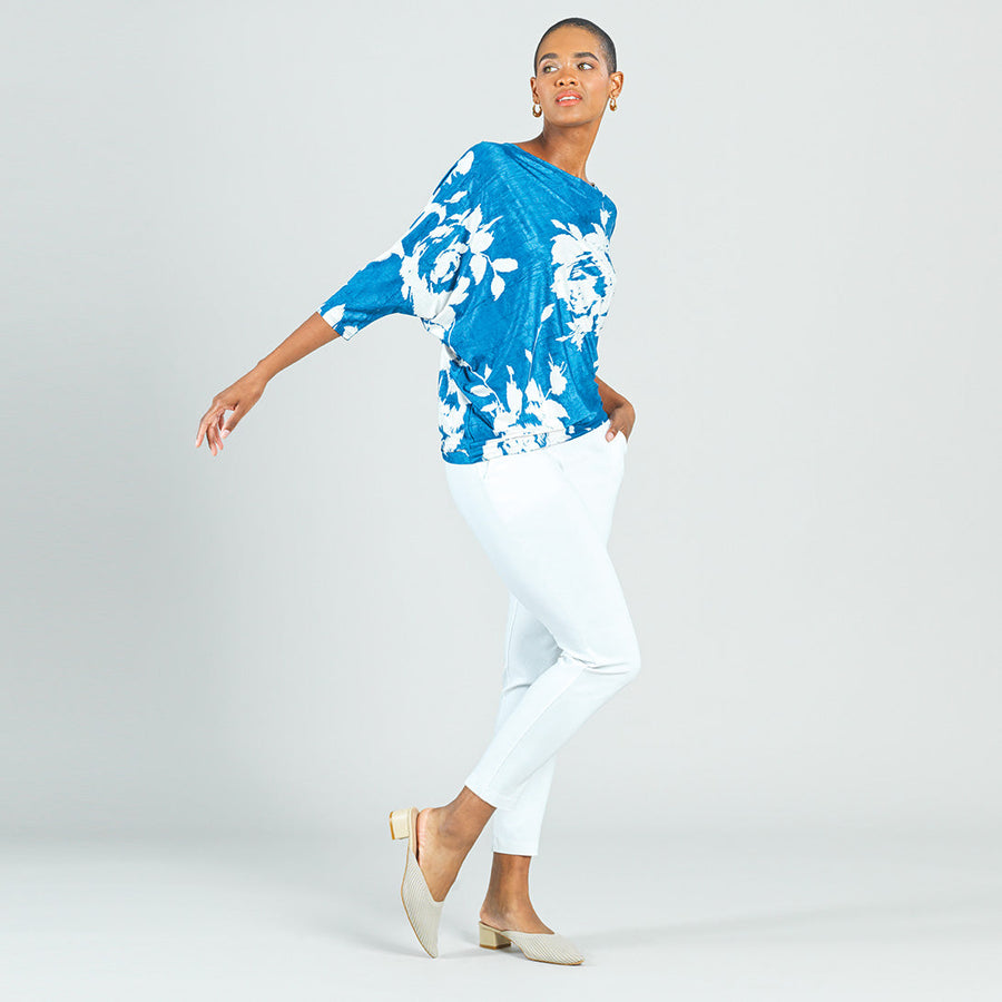 Crush Silk Knit - Half & Half Sleeve Top - Dreamy Floral-Blue - Final Sale!
