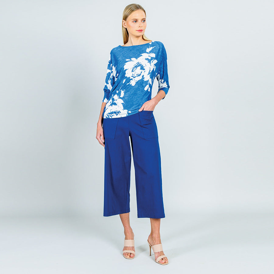 Crush Silk Knit - Half & Half Sleeve Top - Dreamy Floral-Blue - Final Sale!