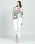 Crushed Silk - Half & Half Sleeve Top - Taupe-Dreamy Floral - Final Sale