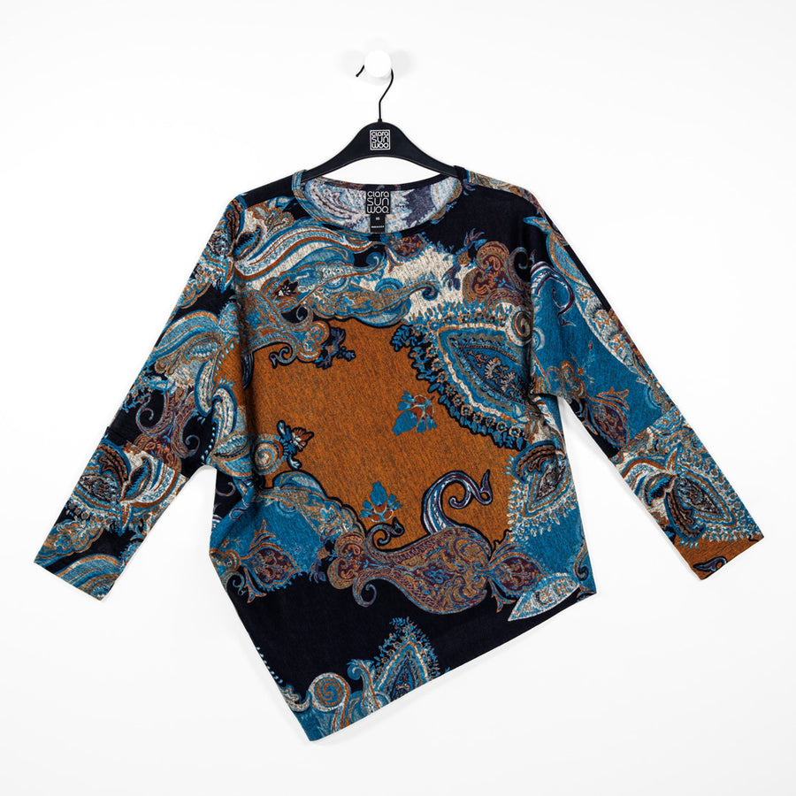 Lightweight Cozy - Half & Half Sleeve Sweater Top - Paisley - Final Sale!