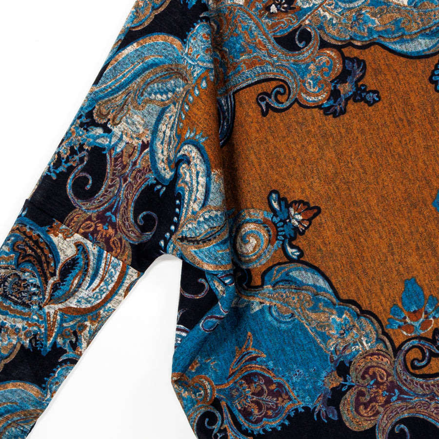 Lightweight Cozy - Half & Half Sleeve Sweater Top - Paisley - Final Sale!