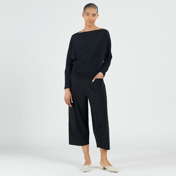 Cozy Knit - Boat Neck Side Ruched Sweater Top - Black - Final Sale!