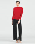 Boat Neck Side Ruched Top - Red - Final Sale